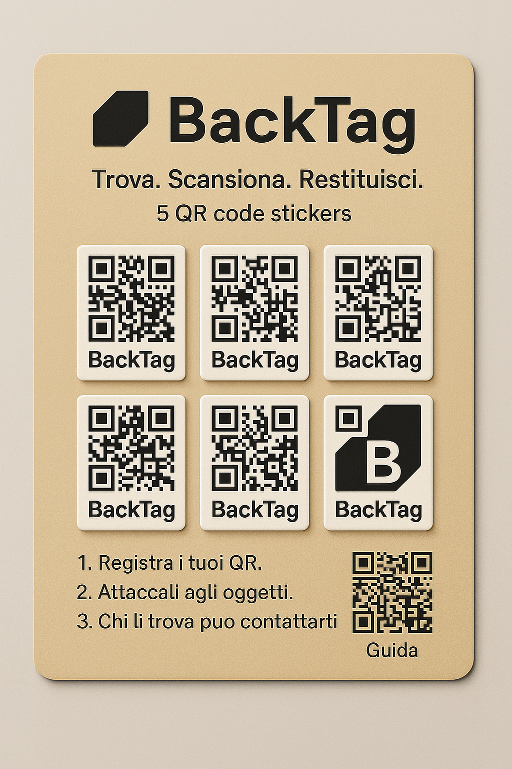 Cartoncino con 5 QR BackTag